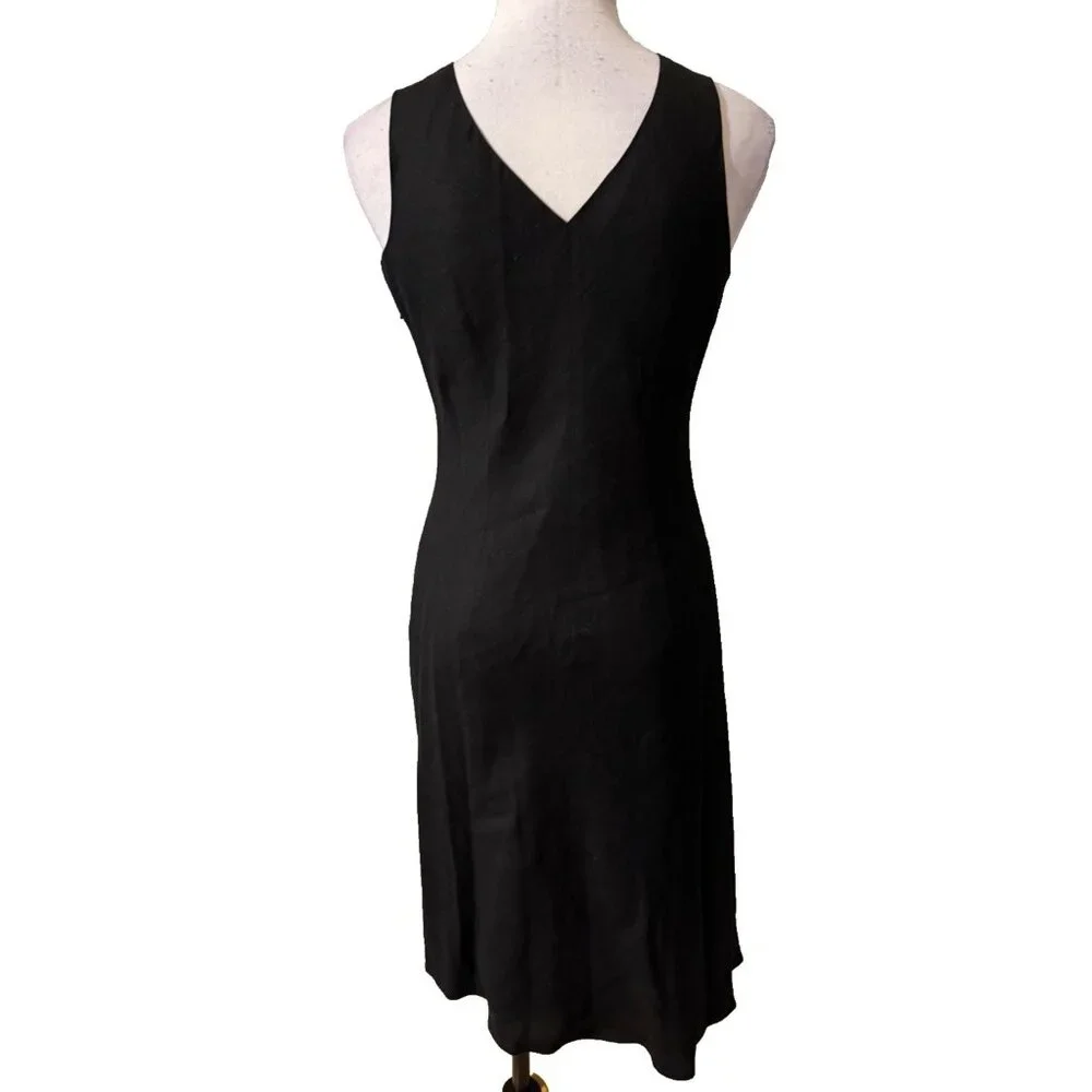 Tribeca Dress 8 Black Linen Blend A Line Sleeveless V Neck Classic